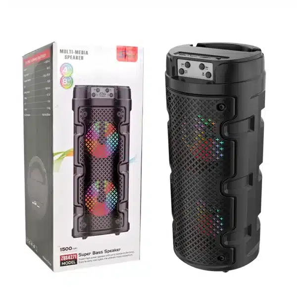 enceinte Bluetooth portable super bass LED ZQS4271 noire avec éclairage coloré
