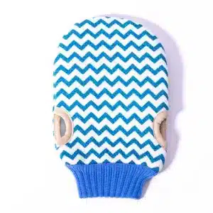 Gant exfoliant de bain doux avec motif zigzag coloré et intérieur en tissu éponge absorbant