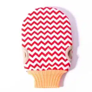 Gant exfoliant de bain doux avec motif zigzag coloré et intérieur en tissu éponge absorbant