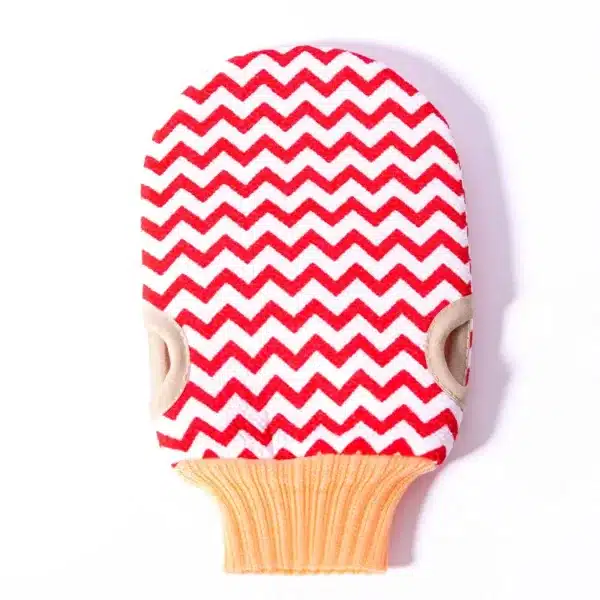 Gant exfoliant de bain doux avec motif zigzag coloré et intérieur en tissu éponge absorbant