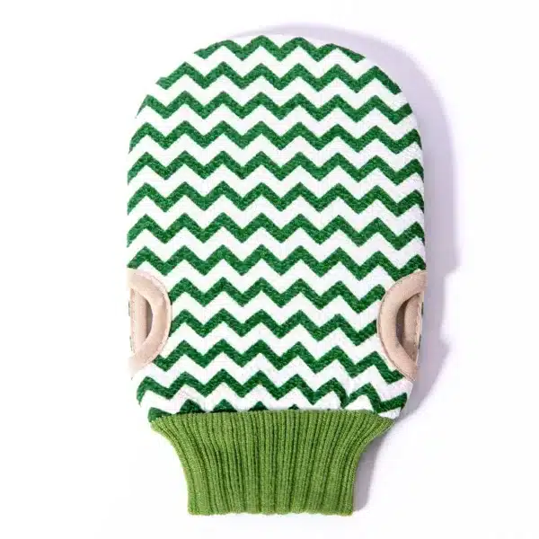 Gant exfoliant de bain doux avec motif zigzag coloré et intérieur en tissu éponge absorbant