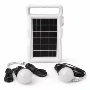 kit éclairage solaire portable blanc modèle SOLAR804 avec projecteur LED et 2 ampoules