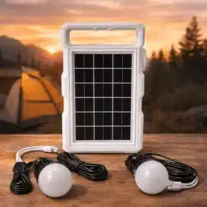 Lampe solaire camping avec projecteur LED et 3 ampoules sur câbles pour éclairage extérieur