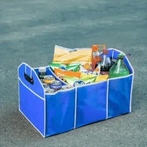 Organisateur de coffre de voiture pliable noir avec poignées et compartiments