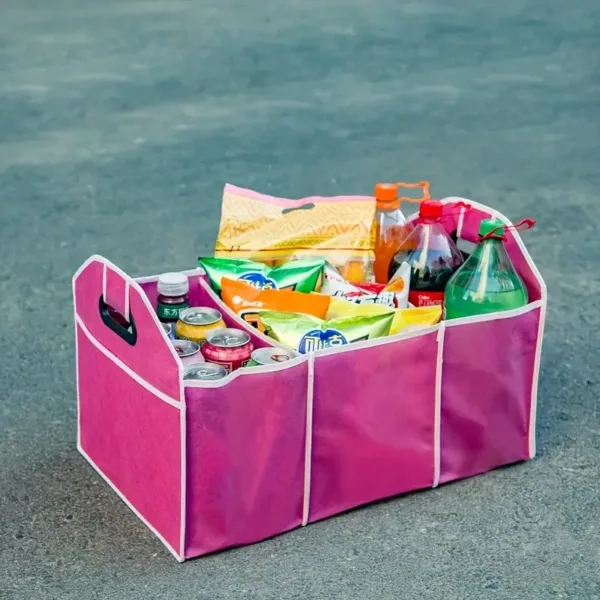 Organisateur de coffre de voiture pliable noir avec poignées et compartiments