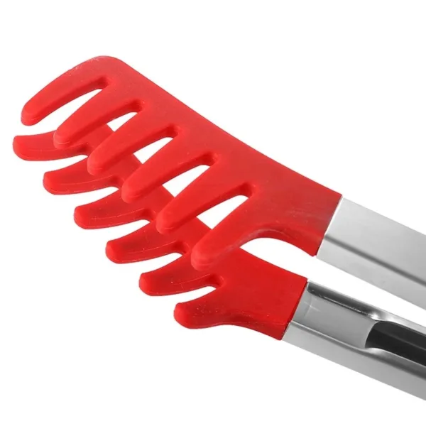 Pince de cuisine en silicone rouge avec embout dents pour attraper les nouilles facilement
