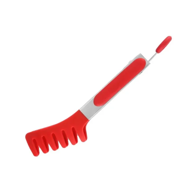 Pince de cuisine en silicone rouge avec embout dents pour attraper les nouilles facilement
