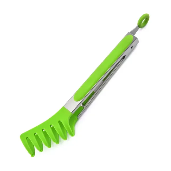 Pince de cuisine en silicone rouge avec embout dents pour attraper les nouilles facilement