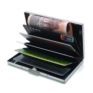Porte cartes rigide métal noir avec compartiment pour billets et cartes bancaires