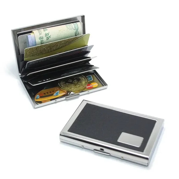 Porte cartes rigide métal noir avec compartiment pour billets et cartes bancaires