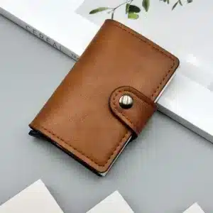 Portefeuille homme cuir noir et marron avec système pop-up, rangement billets et protection RFID