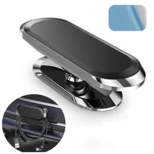 Support magnétique téléphone voiture rotatif 360° avec crochet câble intégré et fixation adhésive