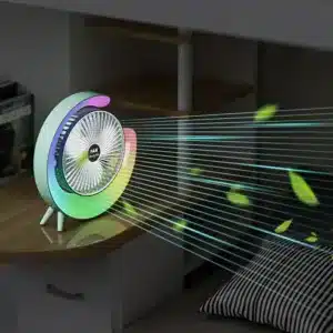 ventilateur portable design LED silencieux avec effet lumineux arc-en-ciel