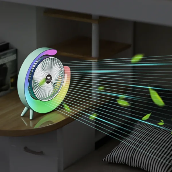 ventilateur portable design LED silencieux avec effet lumineux arc-en-ciel