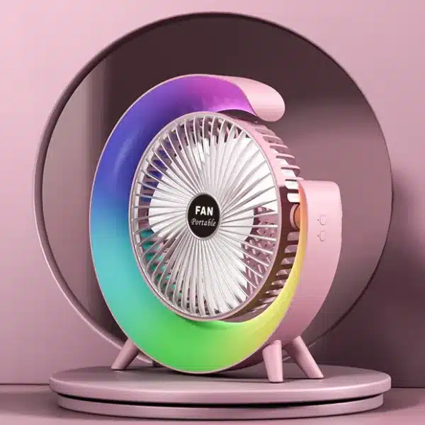ventilateur portable design LED silencieux avec effet lumineux arc-en-ciel