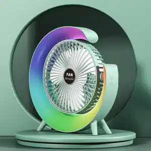ventilateur portable design LED silencieux avec effet lumineux arc-en-ciel