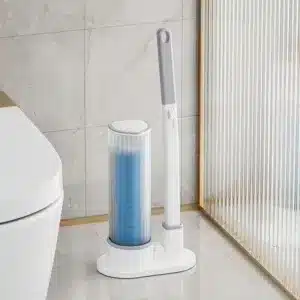 Balai WC jetable avec support et recharges de pastilles nettoyantes bleues