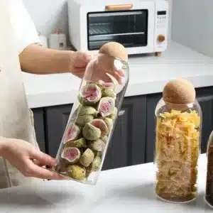 Bocaux en verre avec bouchon boule en liege pour rangement de cuisine, ideaux pour cafe, epices et the – Design moderne et naturel