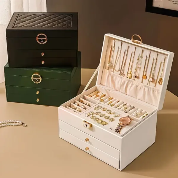 boîte à bijoux élégante avec tiroirs, miroir et serrure pour rangement de bijoux