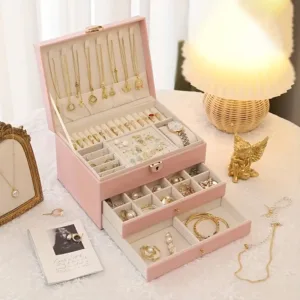 boîte à bijoux élégante avec tiroirs, miroir et serrure pour rangement de bijoux