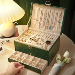 boîte à bijoux élégante avec tiroirs, miroir et serrure pour rangement de bijoux