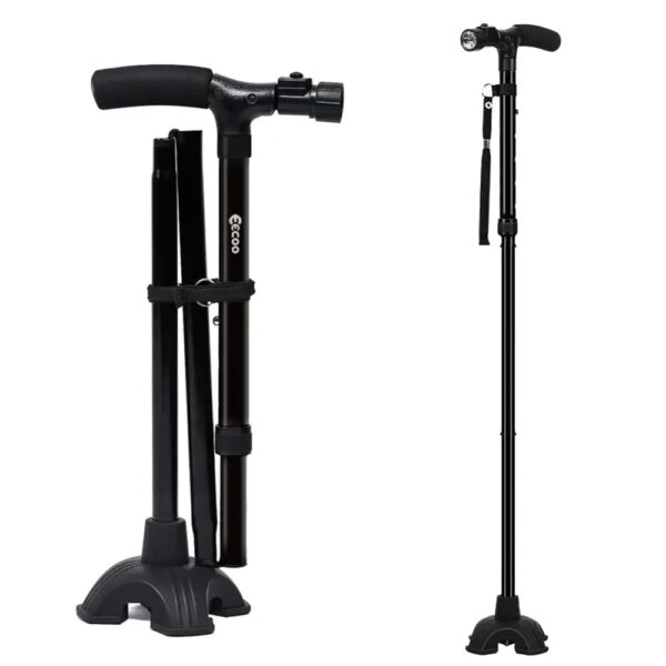 Canne de marche pliable avec lampe LED et poignée ergonomique pour mobilité senior au Maroc