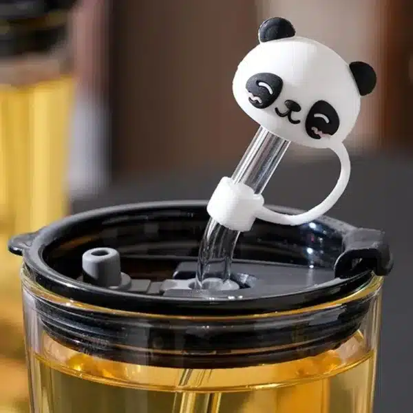 gobelet panda transparent avec paille réutilisable et couvercle étanche