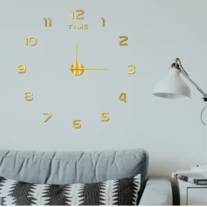 Horloge murale design 3D en acrylique doré et argenté moderne au Maroc