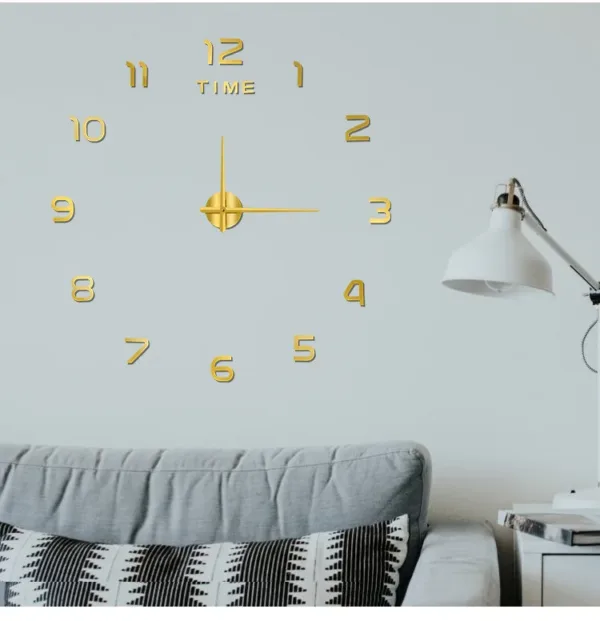 Horloge murale design 3D en acrylique doré et argenté moderne au Maroc