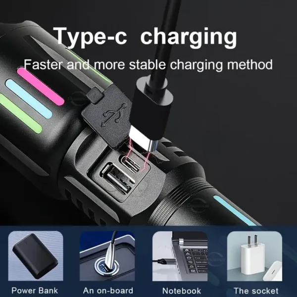 Lampe torche LED rechargeable avec batterie et 5 modes d’éclairage