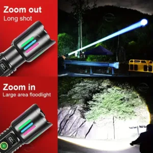Lampe torche LED rechargeable avec batterie et 5 modes d’éclairage