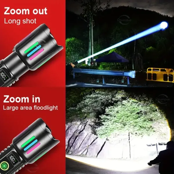 Lampe torche LED rechargeable avec batterie et 5 modes d’éclairage