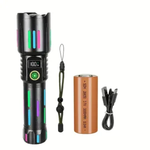 Lampe torche LED rechargeable avec batterie et 5 modes d’éclairage