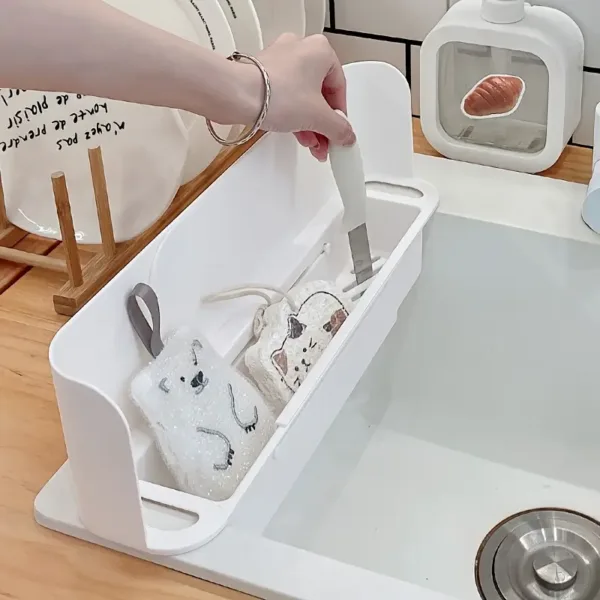 Organisateur évier cuisine multifonction avec support pour éponges et ustensiles