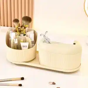 Organisateur de maquillage crème avec boîte à mouchoirs intégrée et décoration lapin