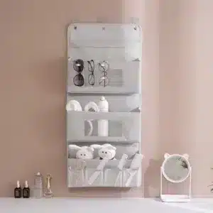 Organisateur mural suspendu gris à poches multiples pour salle de bain, chambre ou dressing