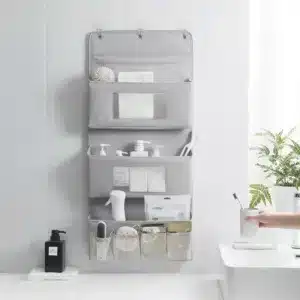 Organisateur mural suspendu gris à poches multiples pour salle de bain, chambre ou dressing
