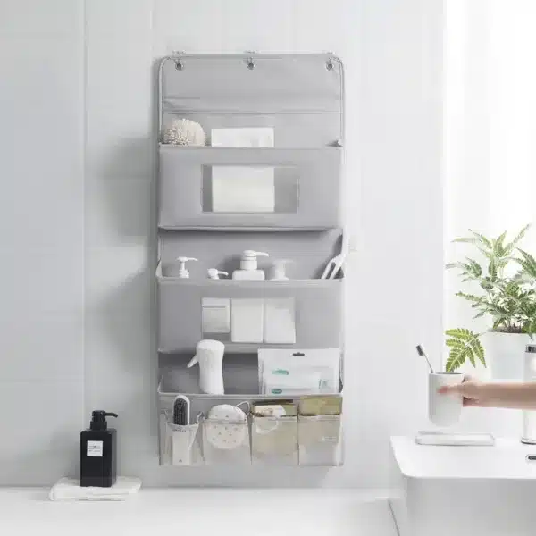 Organisateur mural suspendu gris à poches multiples pour salle de bain, chambre ou dressing