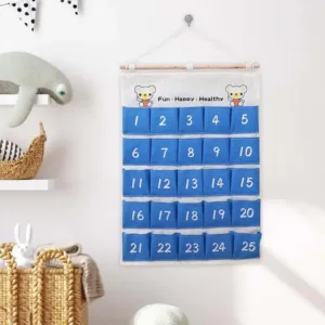 organiseur mural 25 poches coloré pour chambre d’enfant, version bleue et rose