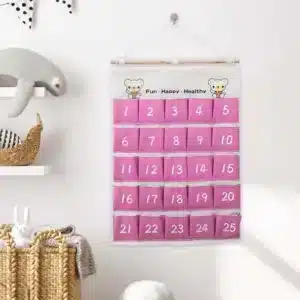 organiseur mural 25 poches coloré pour chambre d’enfant, version bleue et rose