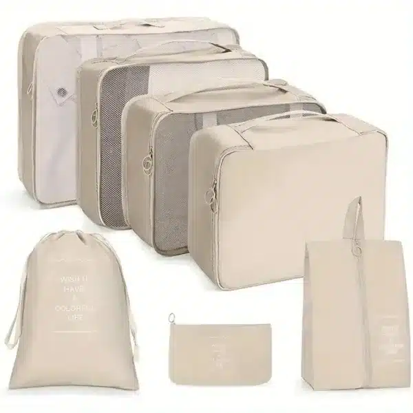 Set de 7 organiseurs de valise couleur unie pour rangement voyage