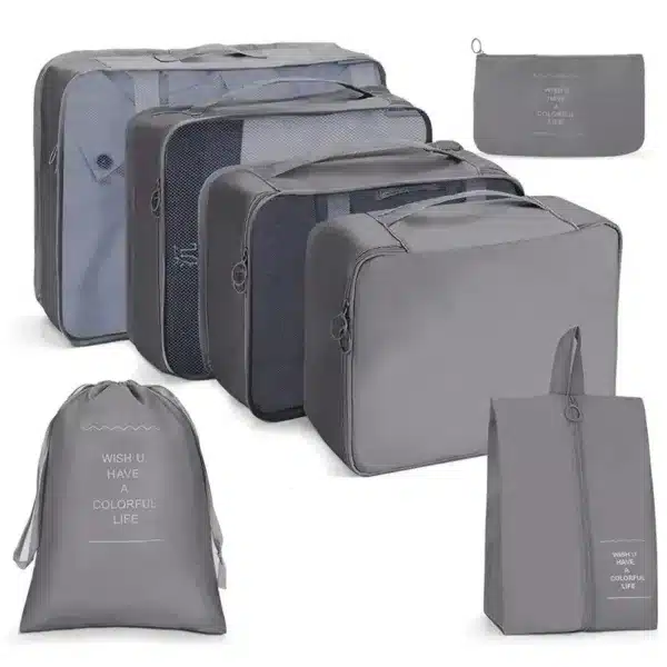 Set de 7 organiseurs de valise couleur unie pour rangement voyage