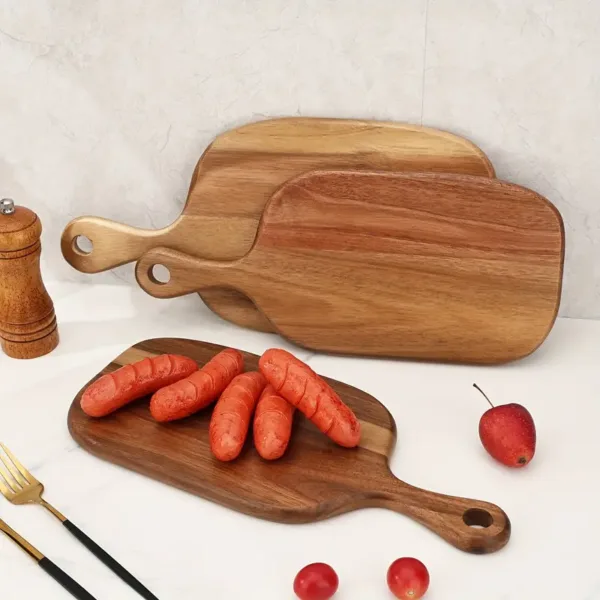 Planche à découper en bois avec poignée pour cuisine ou présentation