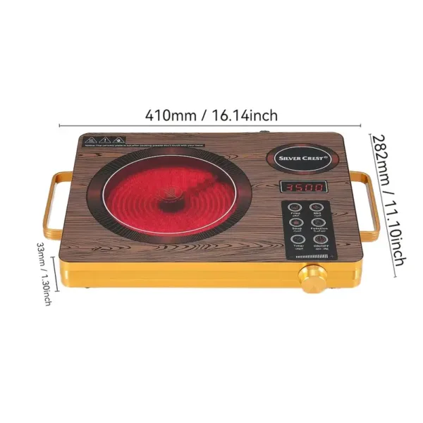 plaque de cuisson électrique Silver Crest 3500W design bois avec poêle sur feu rouge