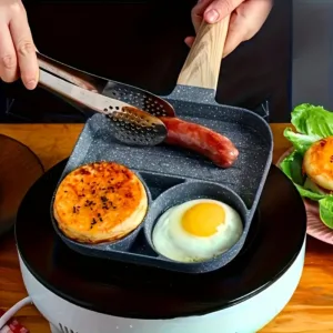 poêle à 3 compartiments pour œufs, viande et légumes
