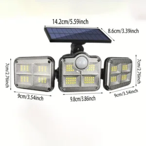 Projecteur solaire LED extérieur 3 têtes avec télécommande et détecteur de mouvement