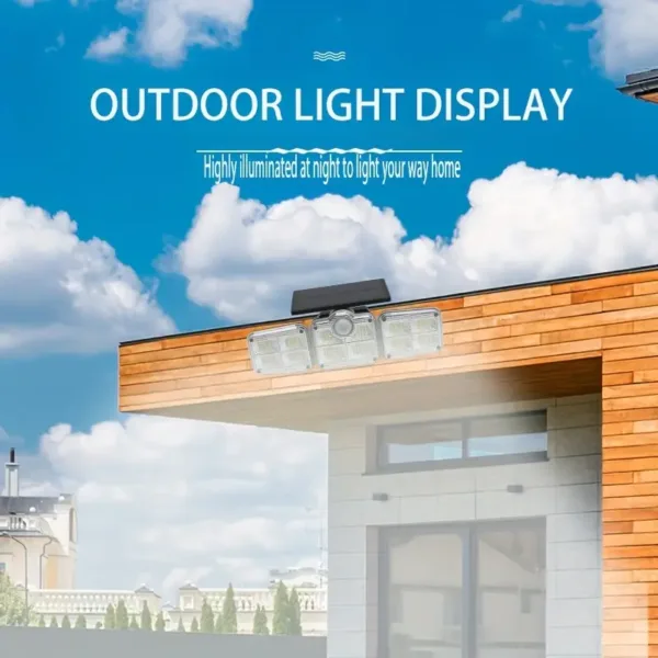 Projecteur solaire LED extérieur 3 têtes avec télécommande et détecteur de mouvement