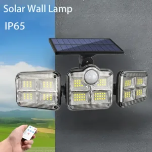Projecteur solaire LED extérieur 3 têtes avec télécommande et détecteur de mouvement