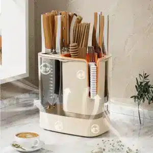 Range couteaux multifonction avec compartiments et égouttoir pour ustensiles de cuisine