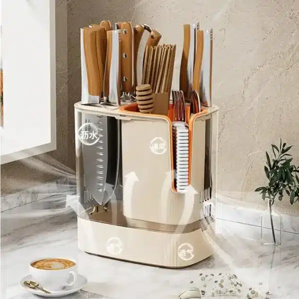 Range couteaux multifonction avec compartiments et égouttoir pour ustensiles de cuisine